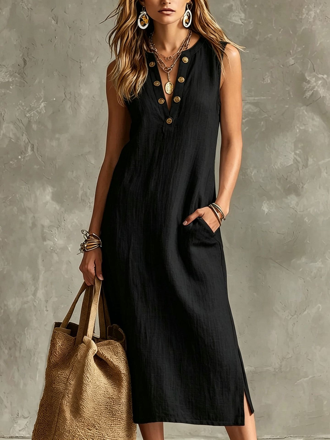 Womens Simple And Elegant Solid-color Dress