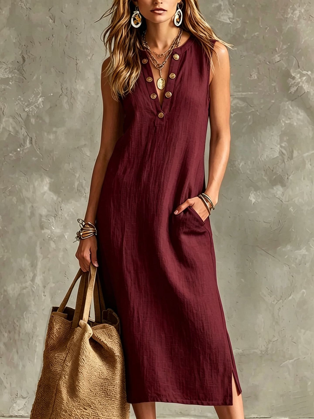 Womens Simple And Elegant Solid-color Dress