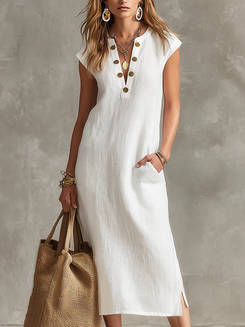 Womens Simple And Elegant Solid-color Dress