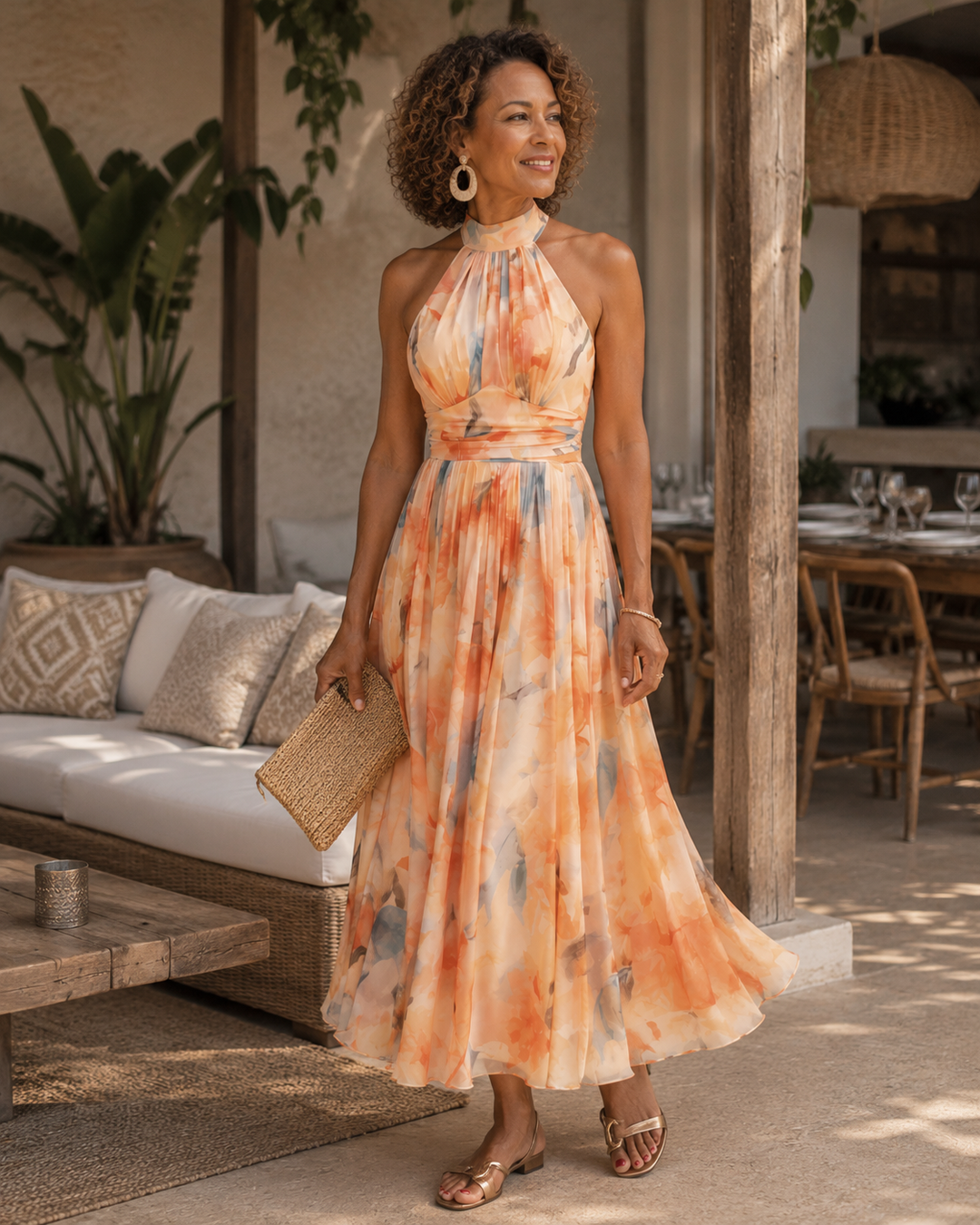 Aurora | Abito Maxi Elegante con Collo All'Americana
