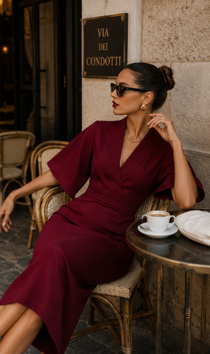 Sofia | Abito Midi Elegante con Maniche a Campana