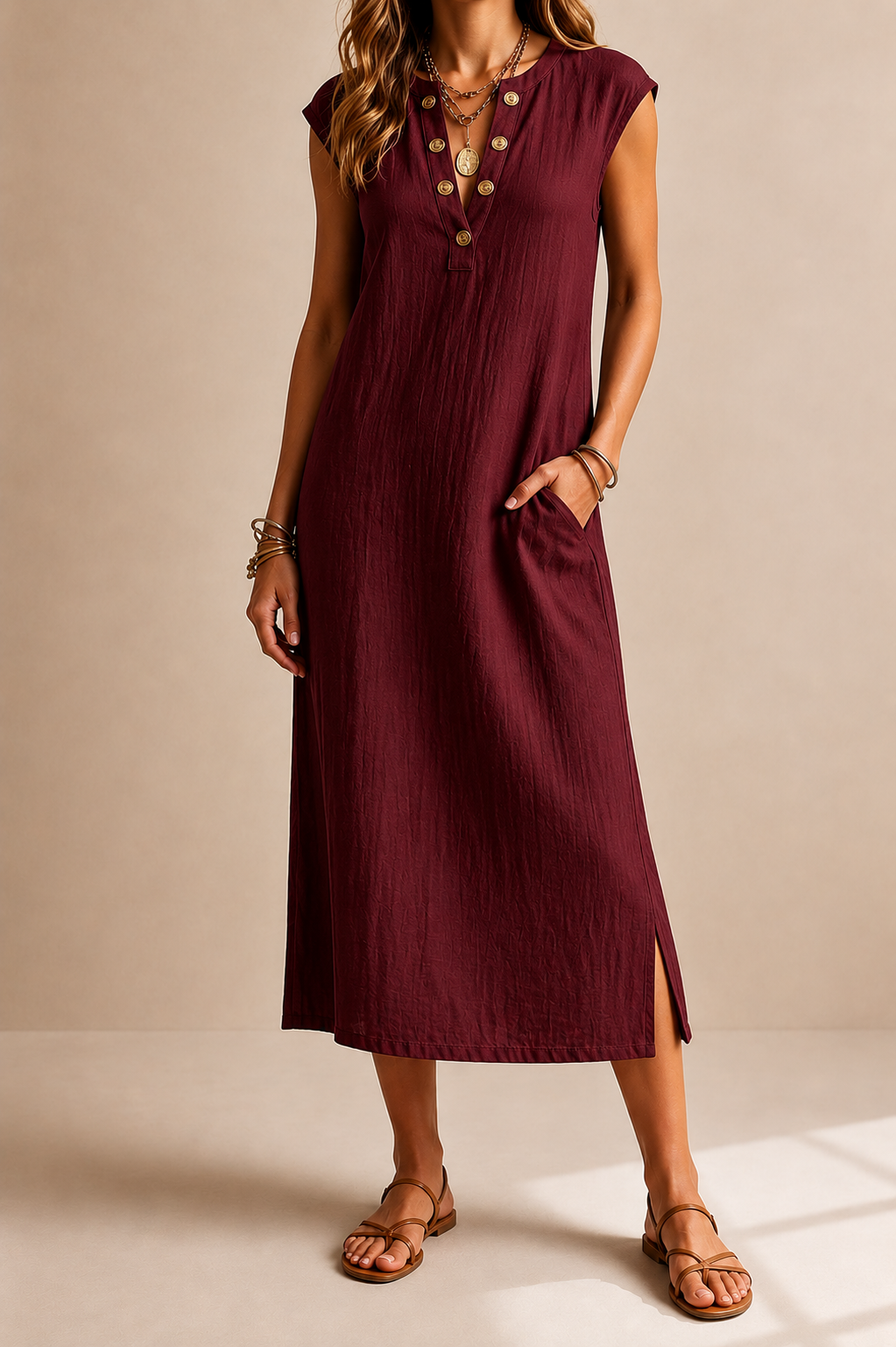 Chiara | Abito Midi con Bottoni