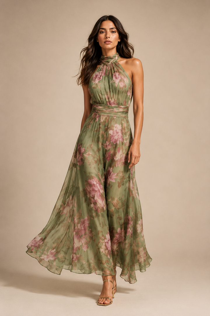 Aurora | Abito Maxi Halter Floreale