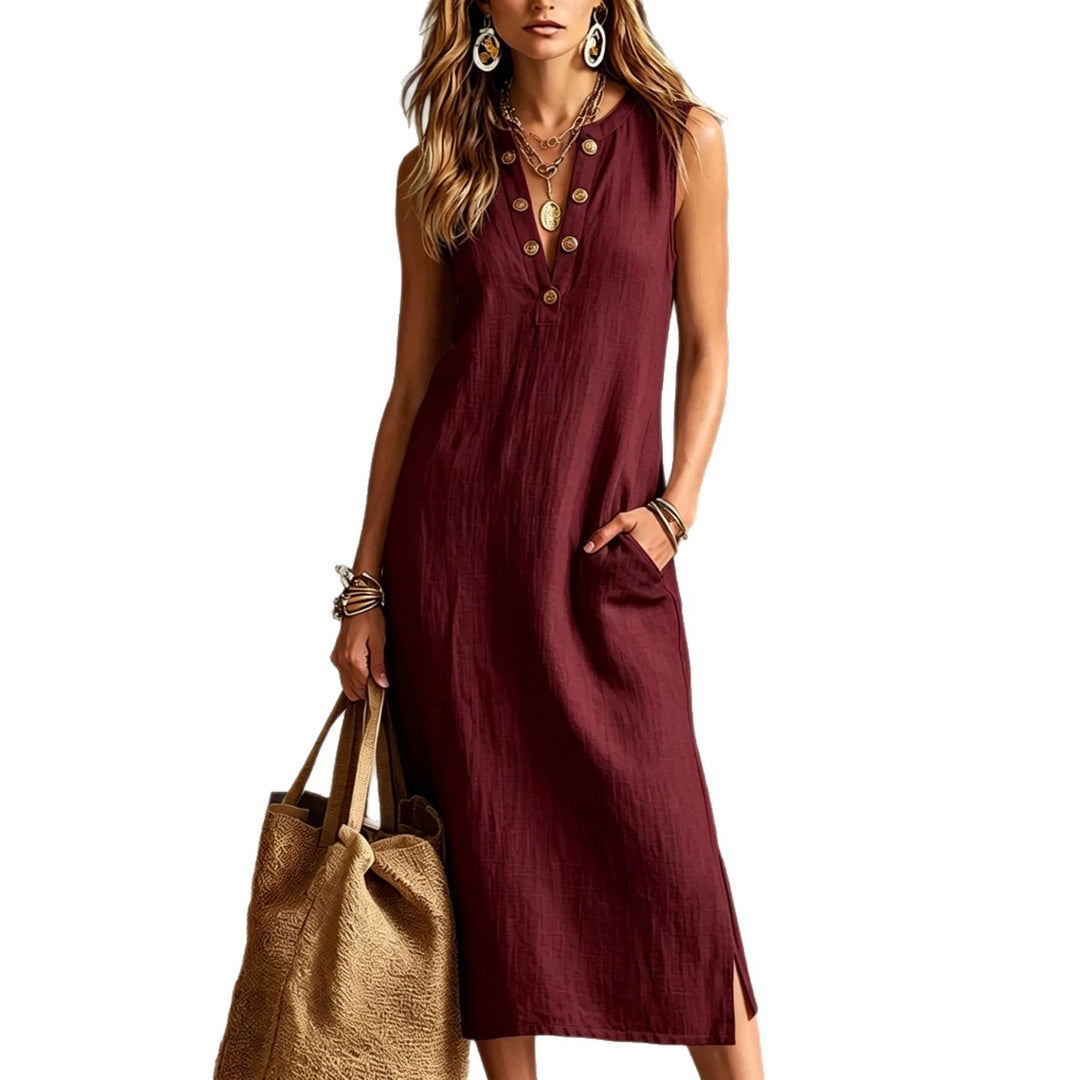 Womens Simple And Elegant Solid-color Dress